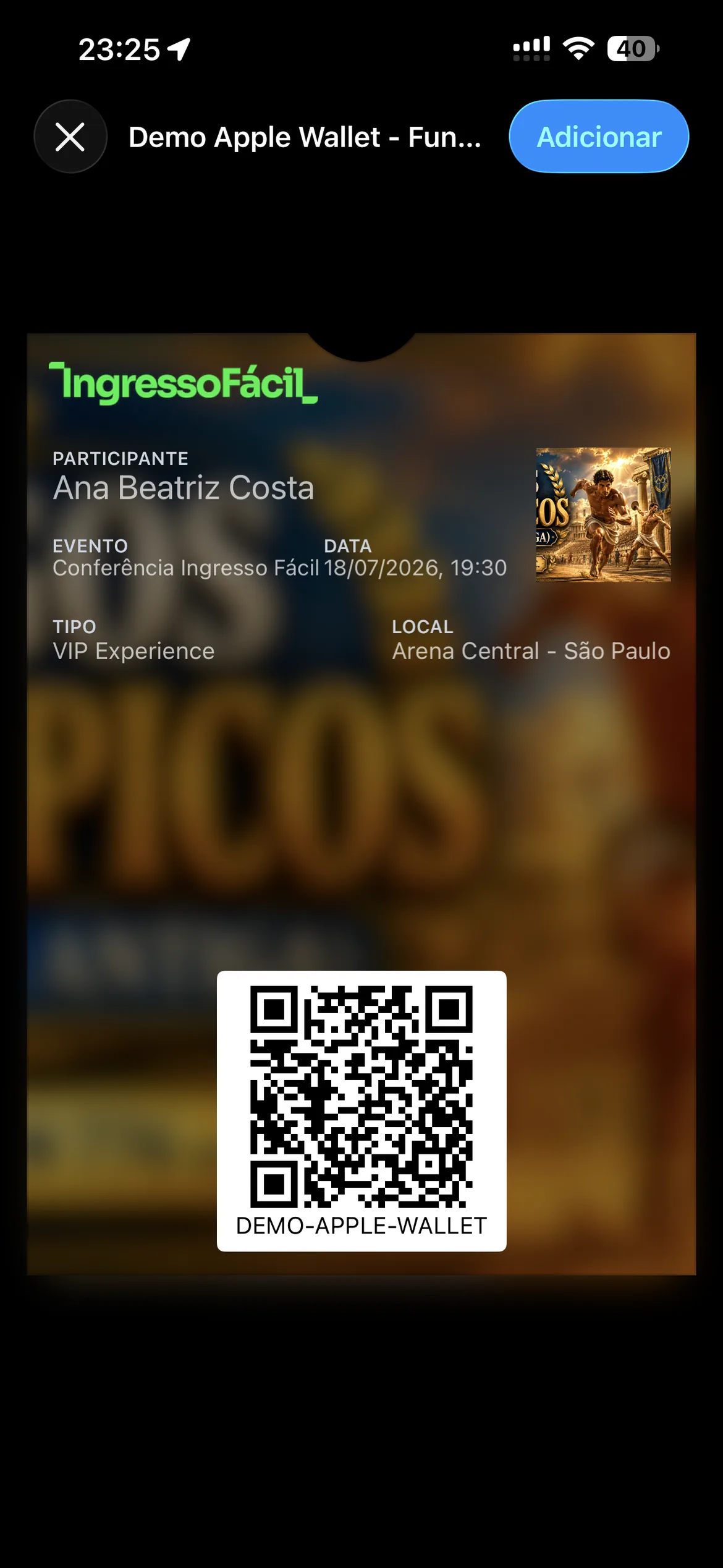 Passe demo no Apple Wallet — Conferência Ingresso Fácil